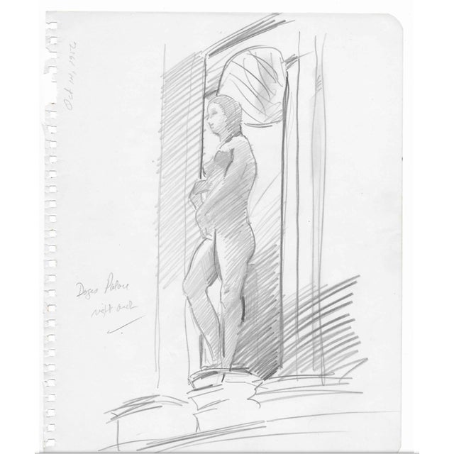 Female nude sculpture from the arch to the right of the door. From a sketchbook from a 1957 Italian (mostly Venetian) trip...
