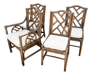 Boho Chic Chippendale Style Rattan Dining Chairs - Set of 4
