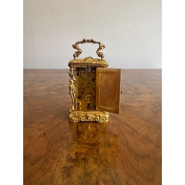 Antique Victorian Ornate Brass Clock, 1880 For Sale - Image 4 of 10