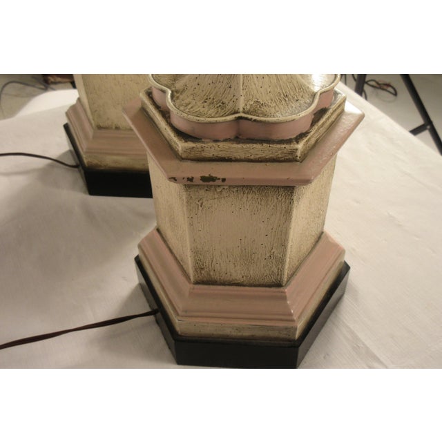 1950s Large Pink Plaster Finial Lamps - a Pair For Sale - Image 11 of 13