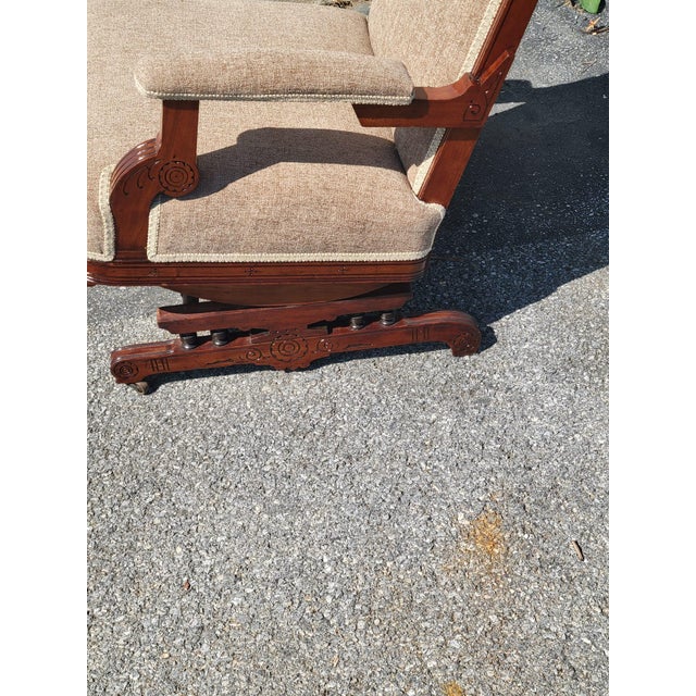 19th Century American Walnut , Victorian Rocking Chair Complete Restoration Upholstered For Sale In Philadelphia - Image 6 of 11
