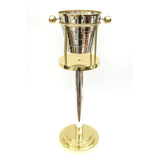 Vintage 1970's Larry Laslo Signed Brass and Silver Plate Champagne Wine Stand Italian Restored For Sale - Image 13 of 13