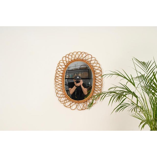 Large Oval Mirror in Bamboo, Rattan and Wicker by Franco Albini, Italy, 1970s For Sale - Image 6 of 11