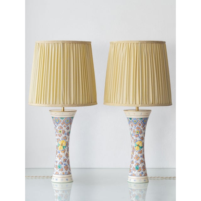 Antique Art Nouveau Gouda Pottery Table Lamps with Silk Shade by Plateelbakkerij Zuid-Holland, 1918, Set of 2 For Sale - Image 17 of 17