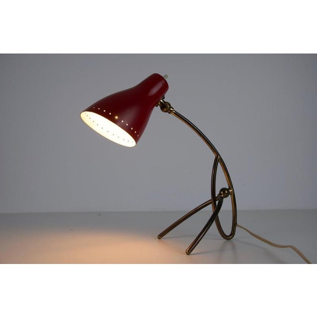 Brass and Red Metal Table Lamp by Giuseppe Ostuni, 1960s For Sale - Image 4 of 11