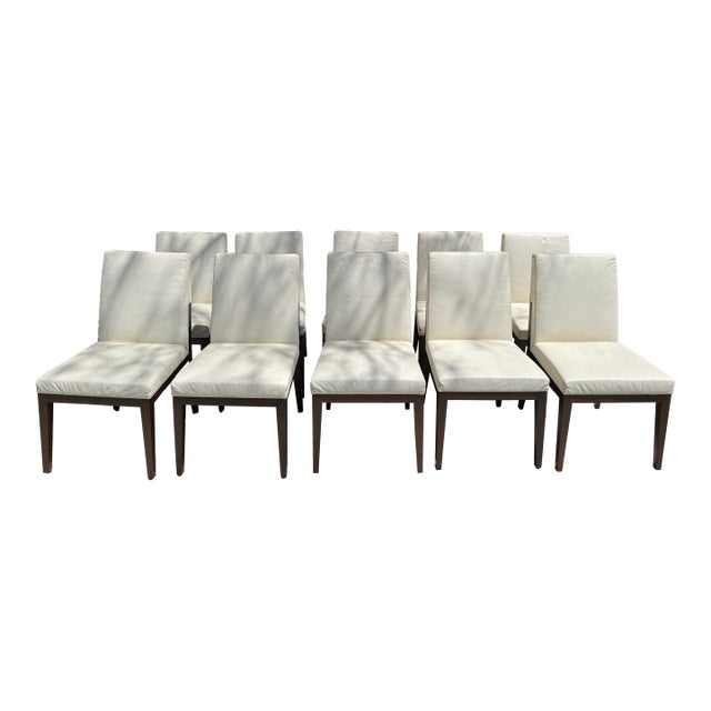Pair of Mid Century Modern Alia Side Chairs Upholstered in White Leather - Set of 10 Available For Sale