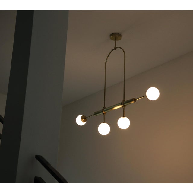Contemporary Brass Pendant Chandelier in Satin Brass by Naama Hofman for Naama Hofman Light Objects For Sale - Image 3 of 4