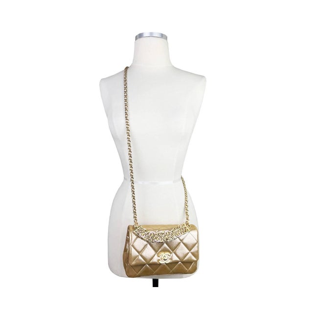 Chanel Gold Shimmer Crystal CC Handle Crossbody 2 Way Bag * Marked JHKxxxxx * Made in Italy * Comes with the original box,...