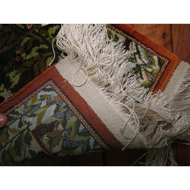 Early 20th Century Silk Man Bird Duck Persian Mat Rug, Dated 1991 For Sale - Image 5 of 6