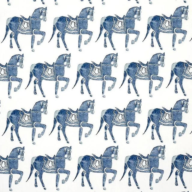 Schumacher X Molly Mahon Marwari Horse Fabric in Navy For Sale