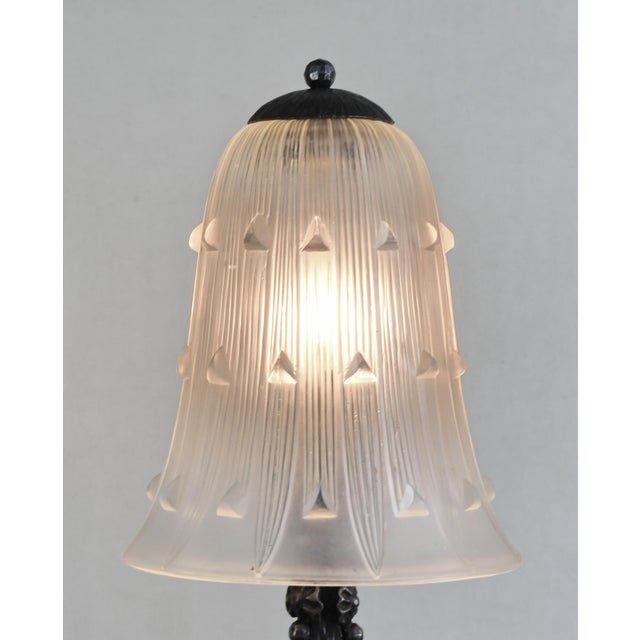 1920s 1930s French Art Deco Lamp by René Lalique - Wrought Iron France For Sale - Image 5 of 14