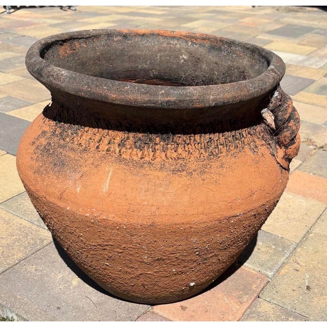 Mediterranean Vintage Mediterranean Terracotta Garden Planter With Applied Handles & Aged Patina For Sale - Image 3 of 12
