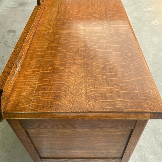 Burnt Umber Antique Tiger Oak Buffet Entryway Console For Sale - Image 8 of 11