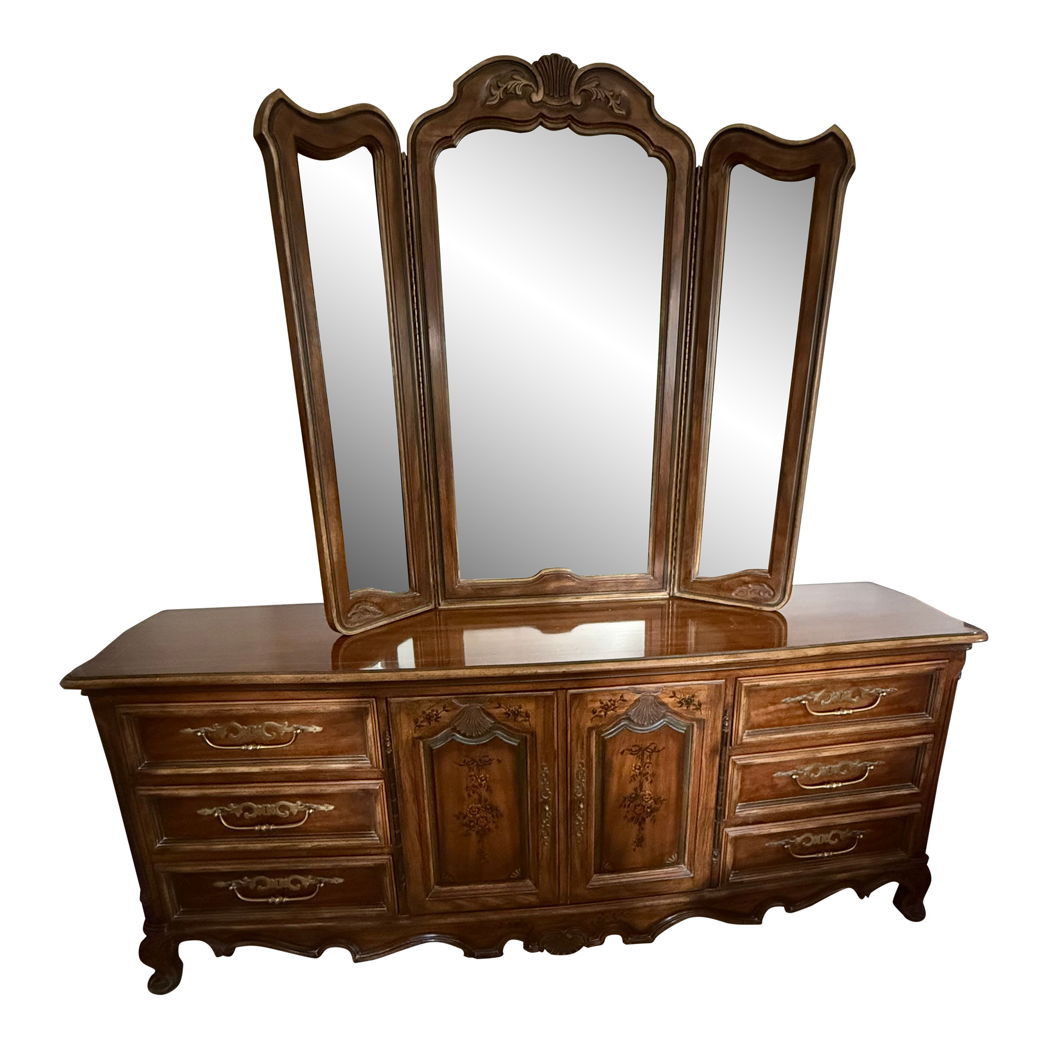 1970s Drexel Heritage French Provincial Louis XV Carved Walnut
