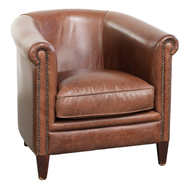 English-Style Club Chair in Cowhide Leather For Sale