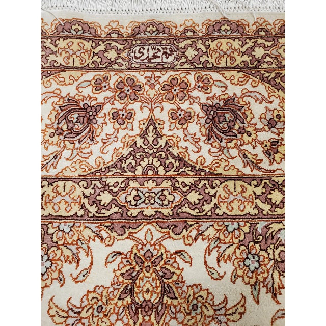 Late 20th Century Rare Finely Woven Persian Silk Qum, Handmade Oriental Rug, Soft Ivory For Sale - Image 16 of 18