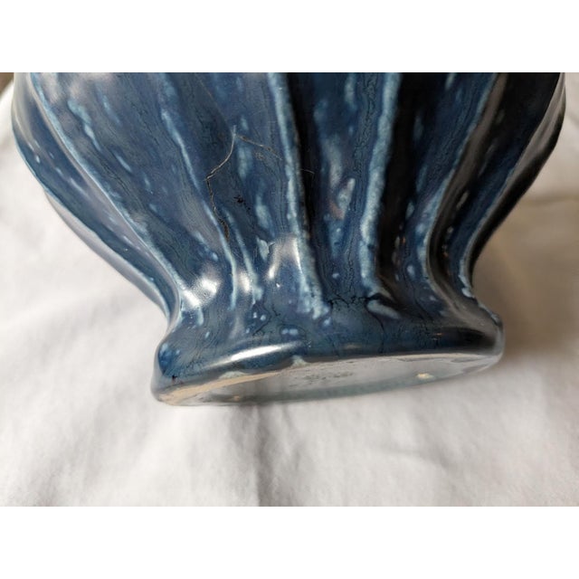 1920s Fluted Rookwood Vase With Matte Blue Glaze For Sale In New York - Image 6 of 8