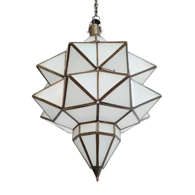 Indian Vintage Double Prism Indian Frosted Glass Pendant Light For Sale - Image 3 of 6