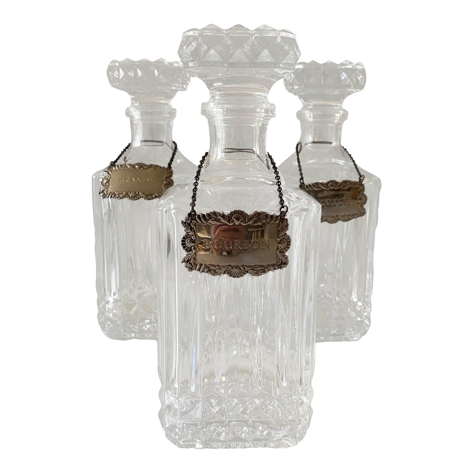 Vintage Sqaure Cut Crystal Glass Decanters With Diamond