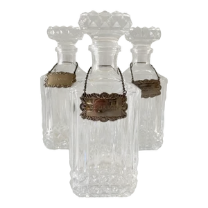 Vintage Sqaure Cut Crystal Glass Decanters With Diamond Point Pattern - Set of 3
