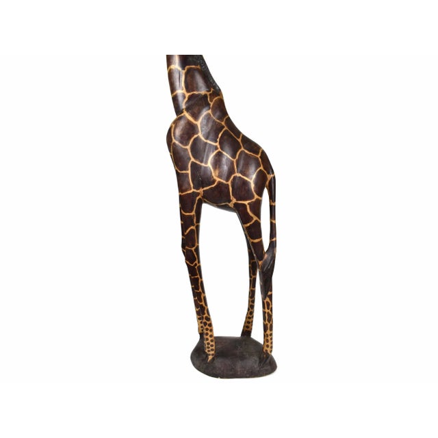 Brown Mid 20th Century Tall Heavy Hand Carved Giraffe Floor Sculpture For Sale - Image 8 of 13