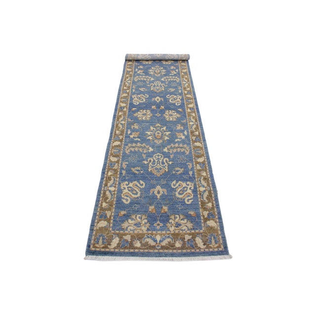 Classic Ziegler Rust Blue Hand-Knotted Wool Runner - 2'8'' X 9'3'' For Sale - Image 4 of 7