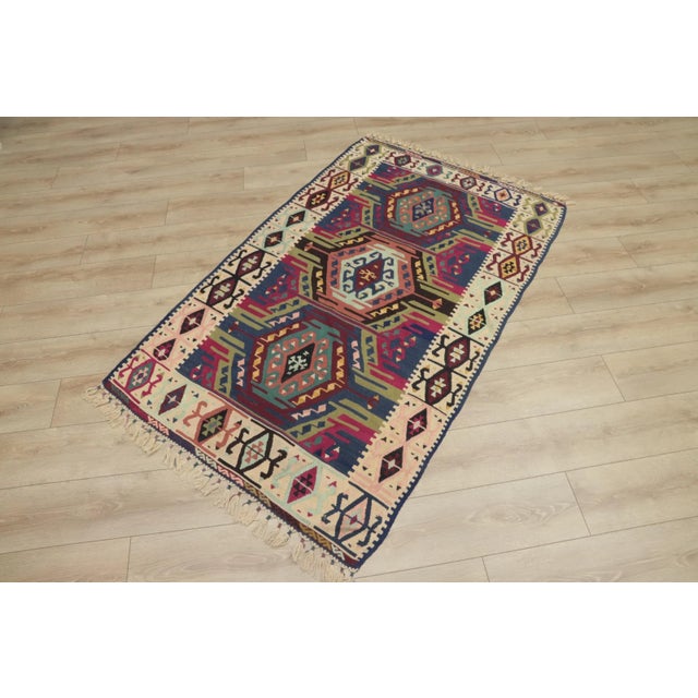 Tribal 1960s Tribal Rainbow Geometric Hand Knotted Luxury Rug For Sale - Image 3 of 13