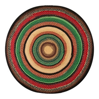 1920s Jewel Tone Antique American Braided Folk Art Rug 9' 6'' X 9' 6''. Wool Carpet For Sale