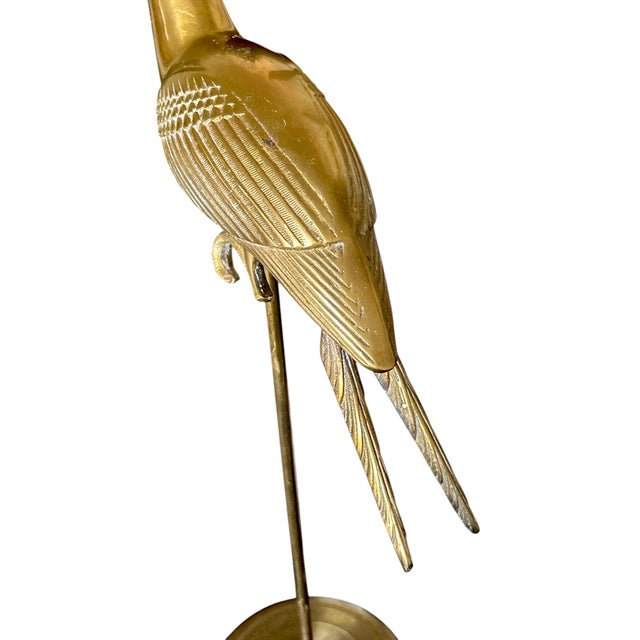 Metal 1960s Sergio Bustamante Style Brass Cockatiel Bird Sculpture on Perch For Sale - Image 7 of 7