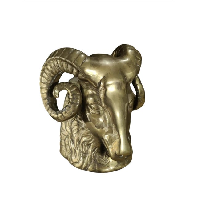 Vintage Pair of Rare Brass Ram's Head Bookends For Sale - Image 4 of 10