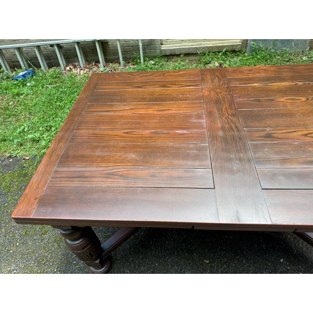 Early 20th Century Antique Jacobean Style Carved Oak Draw Leaf Dining Table For Sale - Image 4 of 16