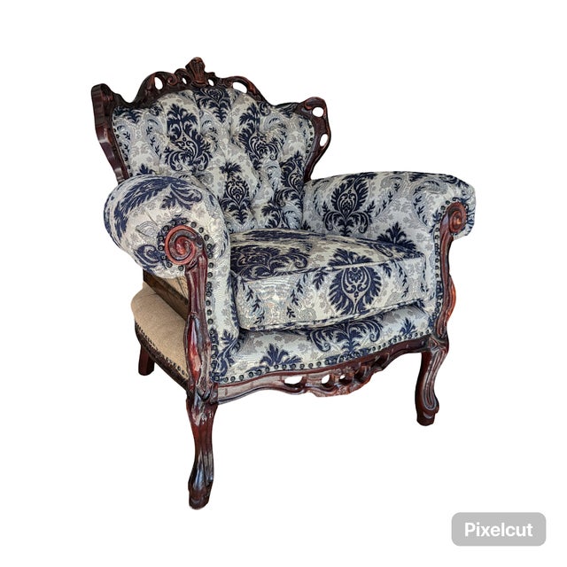 Vintage hand carved Italian Deconstructed Upholstered Armchair which will bring timeless elegance into your home with this...