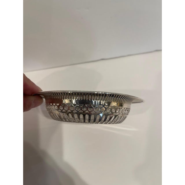 Sterling Silver Small Bonbon Basket Openwork, Mid 20th Century. Marked sterling