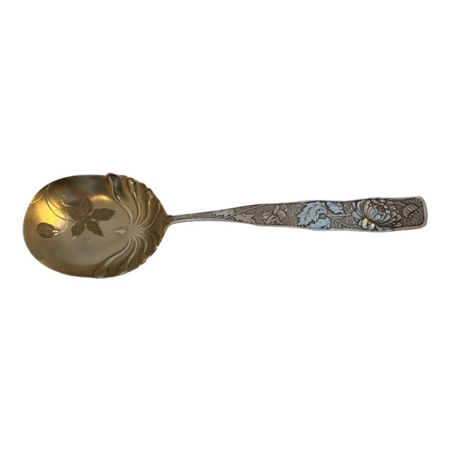 Late 19th Century Sterling Bright-Cut Ice Cream Spoon With Gold Washed Bowl by Bower & Co, Williamsport, Pa. For Sale