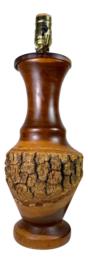 Late 20th Century Live Edge Turned Wood Table Lamp