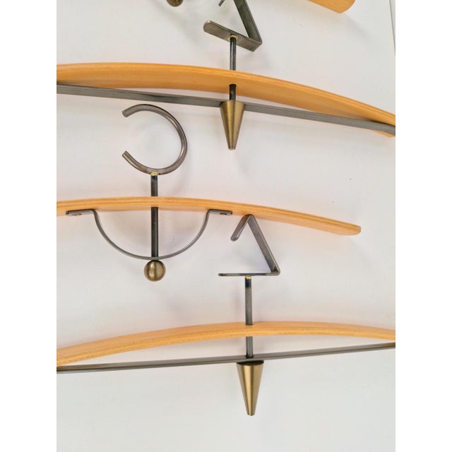 Postmodern Coat Hangers in Brass and Bentwood, 1980, Set of 7 For Sale - Image 10 of 11