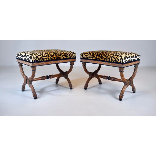 Curule Form Stools / Benches in Leopard Velvet, Circa 1955, Italy For Sale In Philadelphia - Image 6 of 13