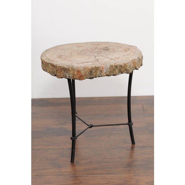 Antique French 1920s Faux-Bois Stone Round Side Table on Custom-Made Iron Base For Sale - Image 4 of 10