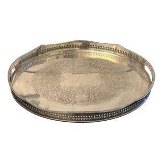 Antique Edwardian Engraved Silver-Plated Tea Serving Tray from Mappin & Webb, 1900 For Sale