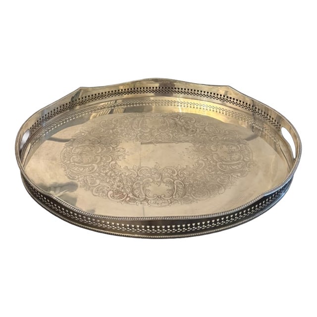 Antique Edwardian Engraved Silver-Plated Tea Serving Tray from Mappin & Webb, 1900 For Sale