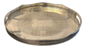 Antique Edwardian Engraved Silver-Plated Tea Serving Tray from Mappin & Webb, 1900