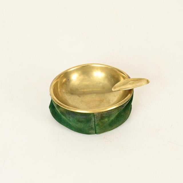 Mid-Century Italian Brass and Green Suede Ashtray, 1950s For Sale - Image 4 of 12