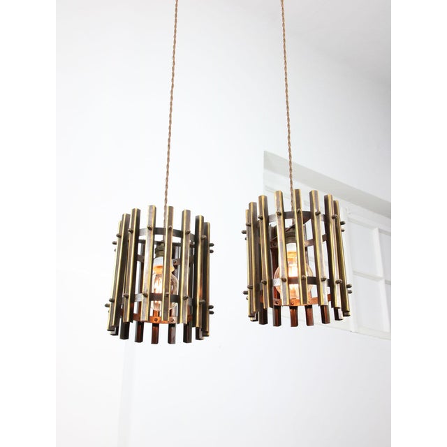 Vintage Italian Brass Cage Pendant Lamps, 1970s, Set of 2 For Sale - Image 15 of 15