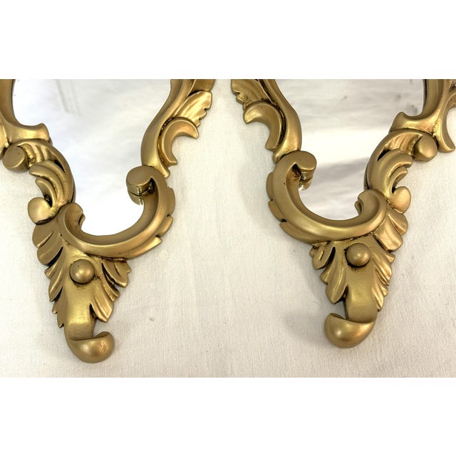 Mid 20th Century Vintage Sweet Petite Gold Scroll Wall Mirrors- A Pair For Sale - Image 5 of 10