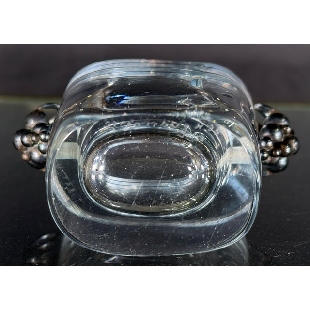Strömbergshyttan Swedish Art Deco Crystal Vase / Toothpick Holder W/ Sterling Silver Grape Cluster Handles, 1950s For Sale - Image 9 of 10