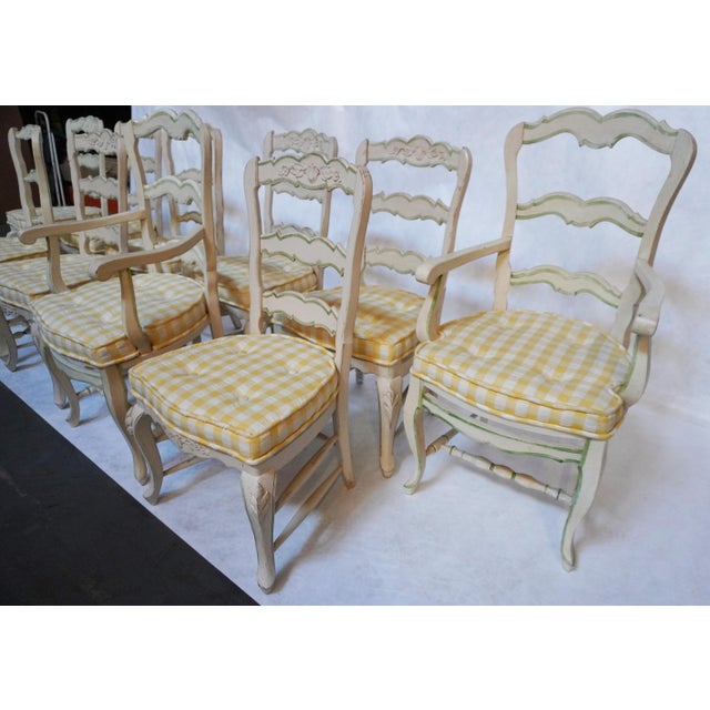 Wood Set of 10 French Country Ladder Back Painted Chairs For Sale - Image 7 of 18