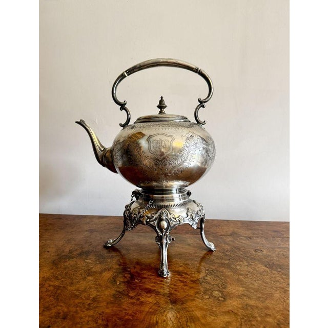 Antique Edwardian Silver-Plated Spirit Kettle on Stand, 1900, Set of 3 For Sale - Image 3 of 7