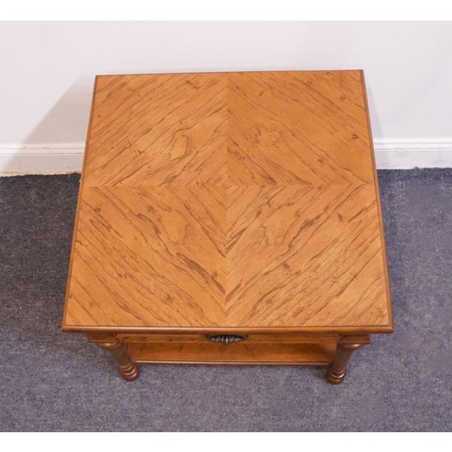 Drexel Furniture Solid Pecan Italian Mediterranean Style 26" Square Accent End Table W. Bookmatched Top For Sale - Image 9 of 12