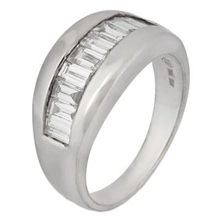 Vintage Baguette Diamond 18k White Gold Band, Size 6.5 For Sale