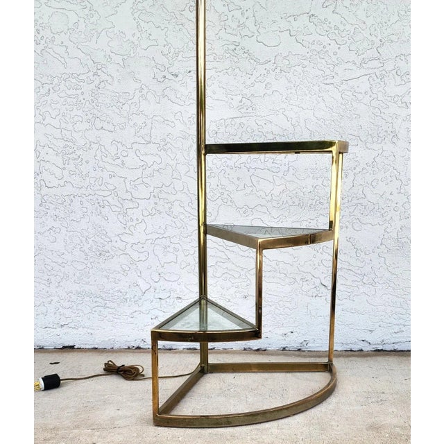 1970s Vintage MCM Floor Lamp Table 3 Tier Step Brass & Glass For Sale - Image 5 of 14